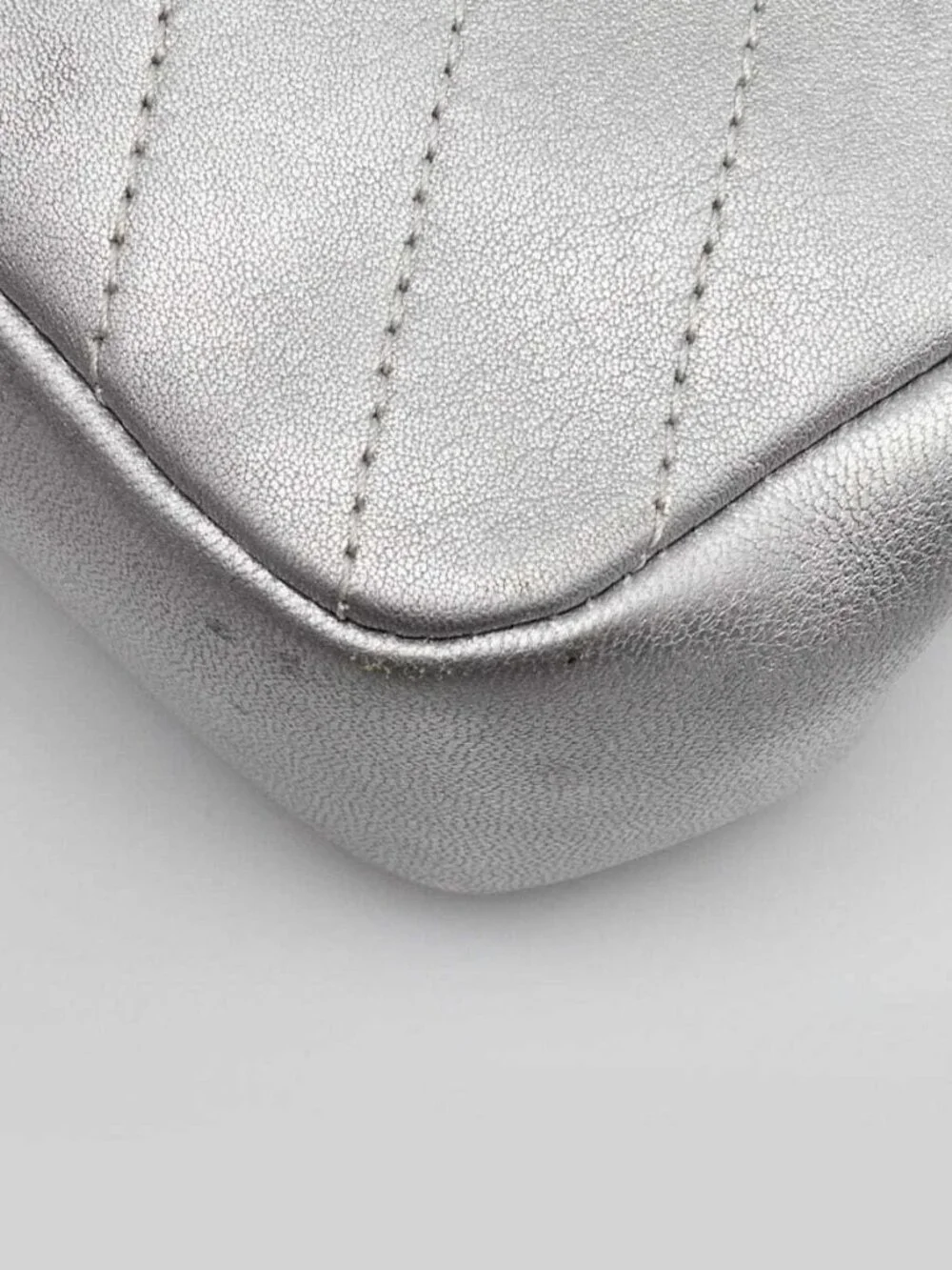 Chanel Silver Chevron Quilted Leather Studded Rectangular Mini Flap Bag